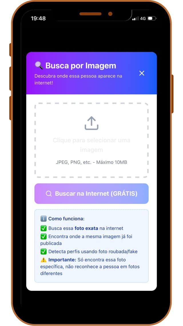 Interface de Busca por Imagem mostrando opção de escolher foto