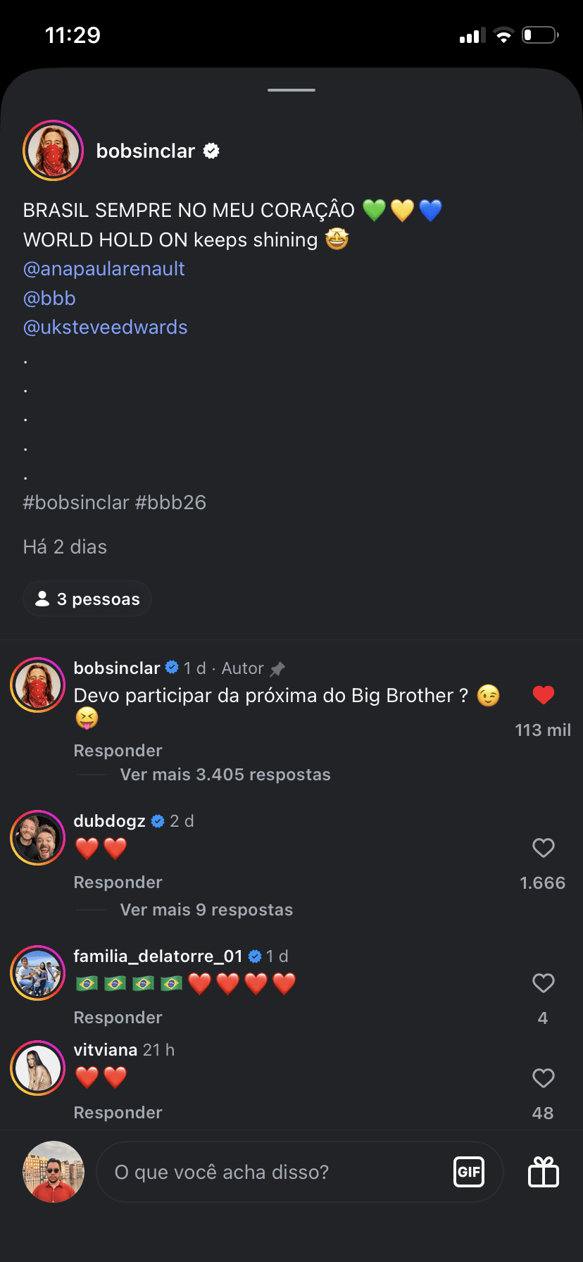 Ana Paula dançando sozinha na pista da festa do BBB 26 — post de Bob Sinclar (@bobsinclar) no Instagram