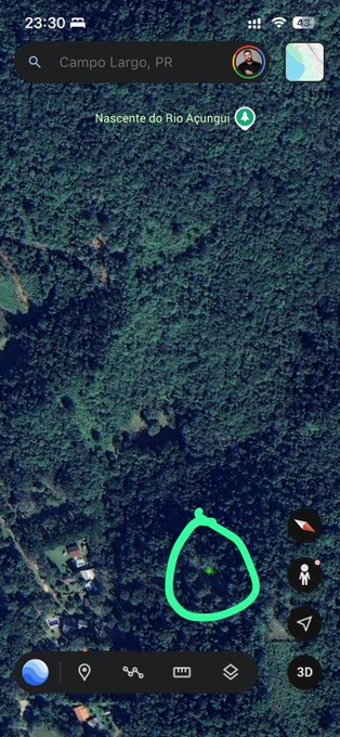 Coordenadas no Google Earth ligadas ao avistamento de OVNI em Campo Largo